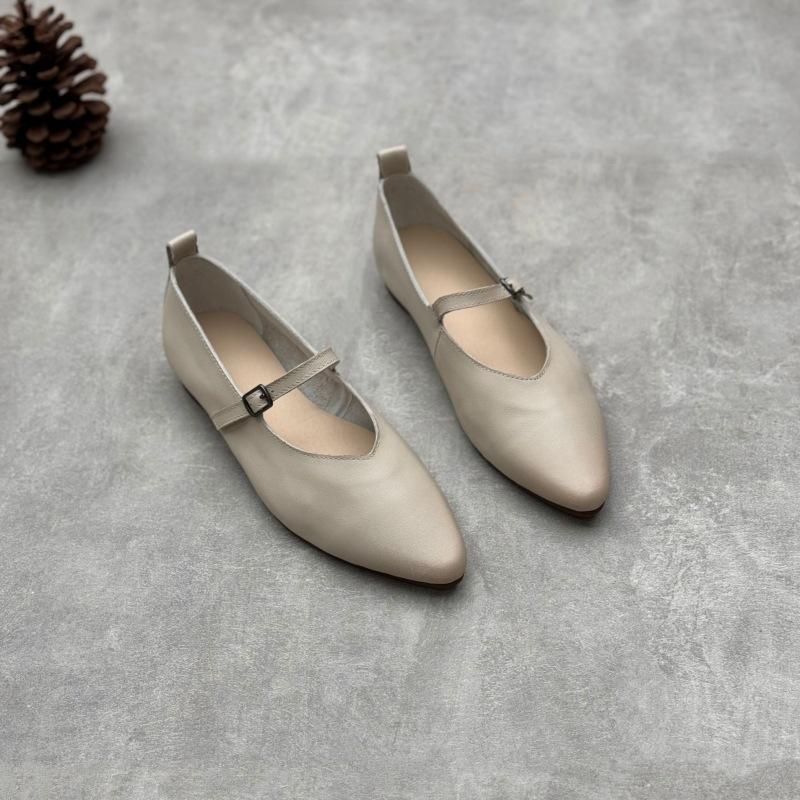 Johnature Женские туфли на плоской подошве из натуральной кожи с острым носком, простые универсальные туфли с ремешком и пряжкой, на мягкой подошве