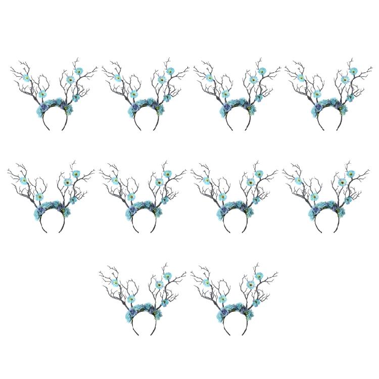 10Pcs Flower Antler Headbands Deer Horns Hairband Floral Reindeer Headpiece for Women Girls Halloween Cosplay Party Photo