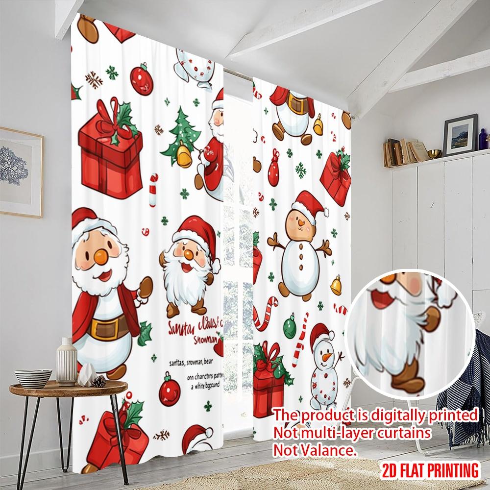 2pcs,2D plane printing Popular Curtain Panels Christmas Teddy Bear Santa Snowman (3) Versatile Polyester (without rod) Art Deco