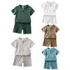 1-8 Years Kids Solid Color Cotton Linen T-shirt and Shorts Suit