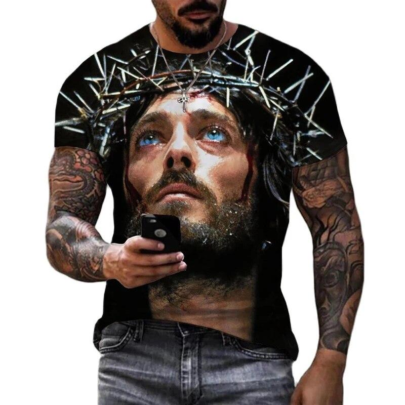 Jesus Christ 3D Print T-shirts Men Clothing Summer Fashion Casual Short Sleeve Cool T Shirt Harajuku Streetwear Tops Tee
