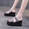 Spring Casual Fashion Thick Sole New Sexy Round Toe Beaded Crystal Solid Color Wedge Sandals Comfortable Women's Slippers