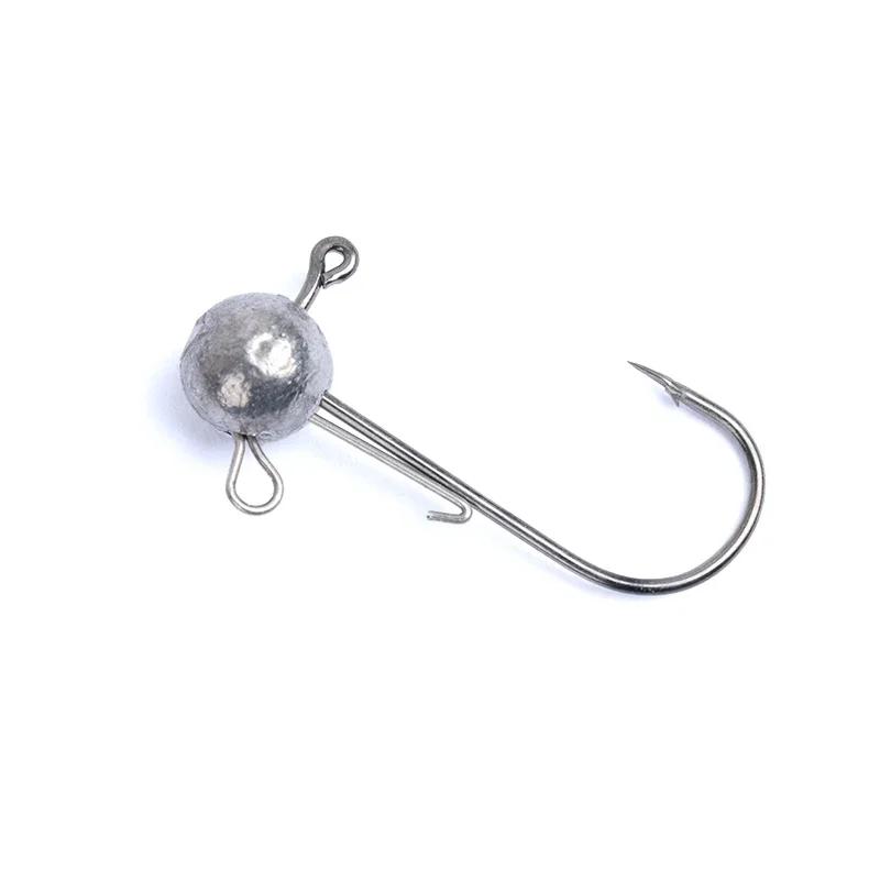 1 OUTKIT 10pcs Double Ring Head Jigs Hook Round Ball Jig Head Hook DIY Weedless Long Shank Secondary Hooks For Soft Worm Fishing
