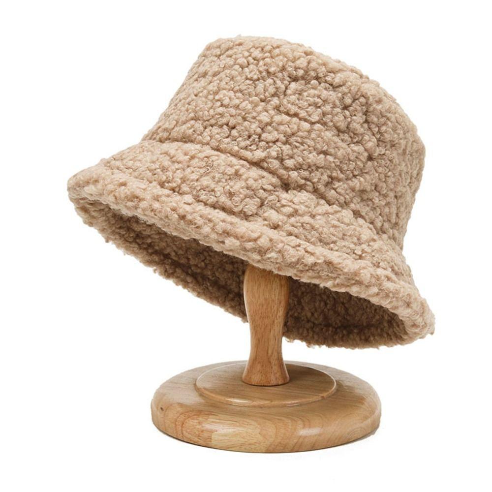 Outdoor Warm Lamb Wool Soft Fisherman Cap Bucket Hat Sun Cap Panama Hat