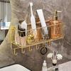 1pc Golden Luxury Bathroom Shelf Without punching,Shower Skin Care Products Wall Organizer Storage Rack with Hook,Kitchen Wall Mounted Storage Rack.