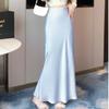 Summer Satin Skirt Women's Long Skirt Silk High Waisted Slim Fashion Korean Solid Champagne Black Maxi Skirts for Women