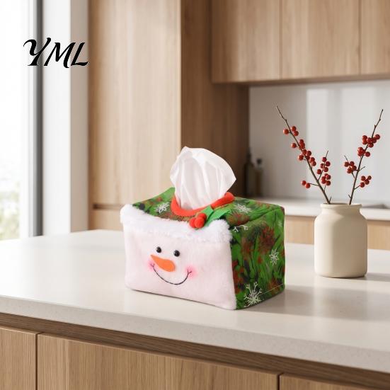 Red Flannel Tissue Box Christmas Cover, Santa Face Holiday Napkin Dispenser Sleeve, Non-Woven Fabric Winter Home Decor Holder for Office Party,