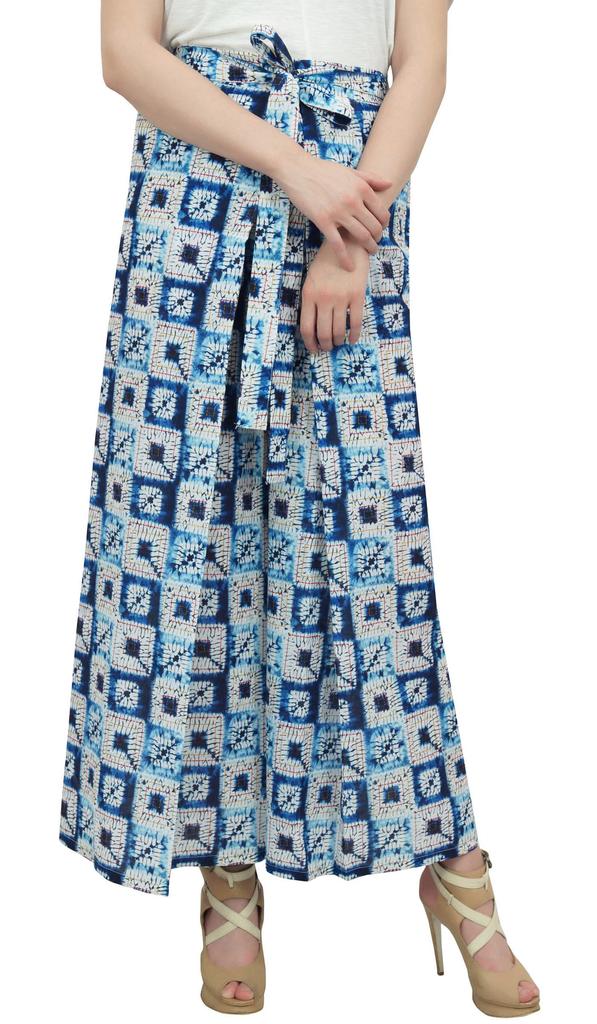 Phagun Women's Trousers Wear Blue Cotton Poplin Wide Leg Palazzo Pant-L