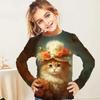 Children's T-Shirt Kawaii Full Sleeves T-Shirts for Girl Tiger Cat Cute Tees Clothes 2023 Autumn Kid Top O-Neck Outdoor Clothing