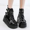 Chunky Platform Punk Ankle Boots Women Winter Pu Leather Black Boots Woman Metal Buckle Gothic Shoes