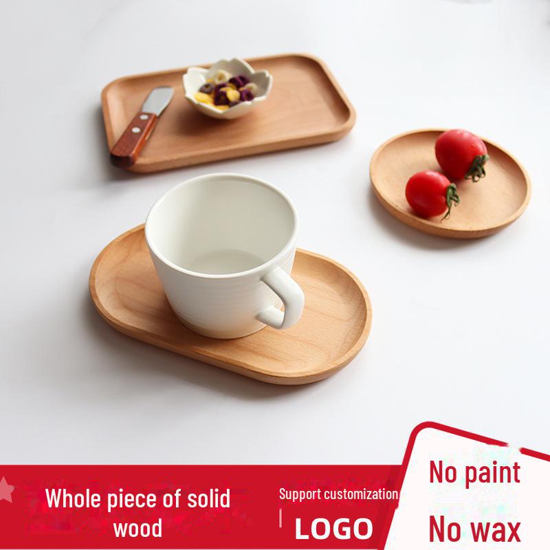Small Oval Wooden Japanese Style Tray for Desserts and Afternoon Tea, Made of Solid Wood.