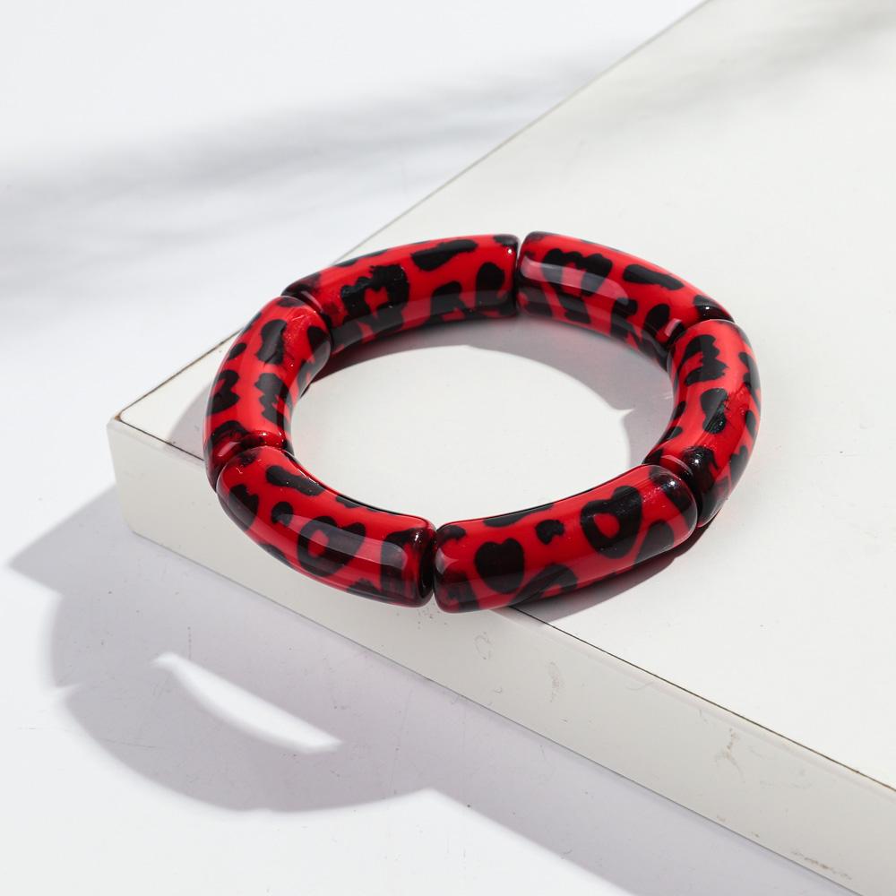 Colorful Leopard Bamboo Tube Acrylic Bracelets for Women Men Vintage Elastic Chunky Curved Resin Bangle Stackable Jewelry Gifts