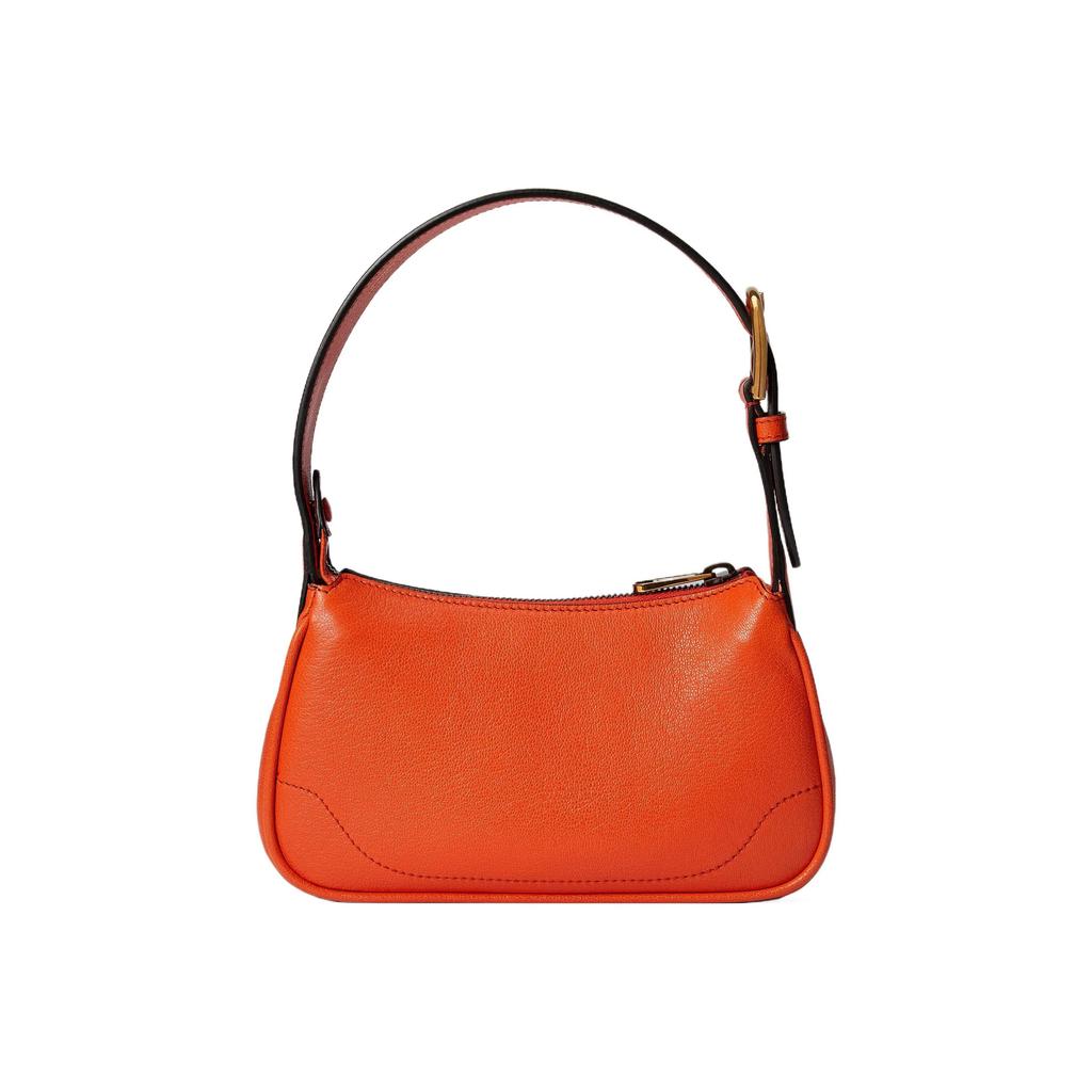 GUCCI Aphrodite Gold-Finish Double G Logo Zipper Closure Leather Underarm Bag Tote Shoulder Bag Women's Orange