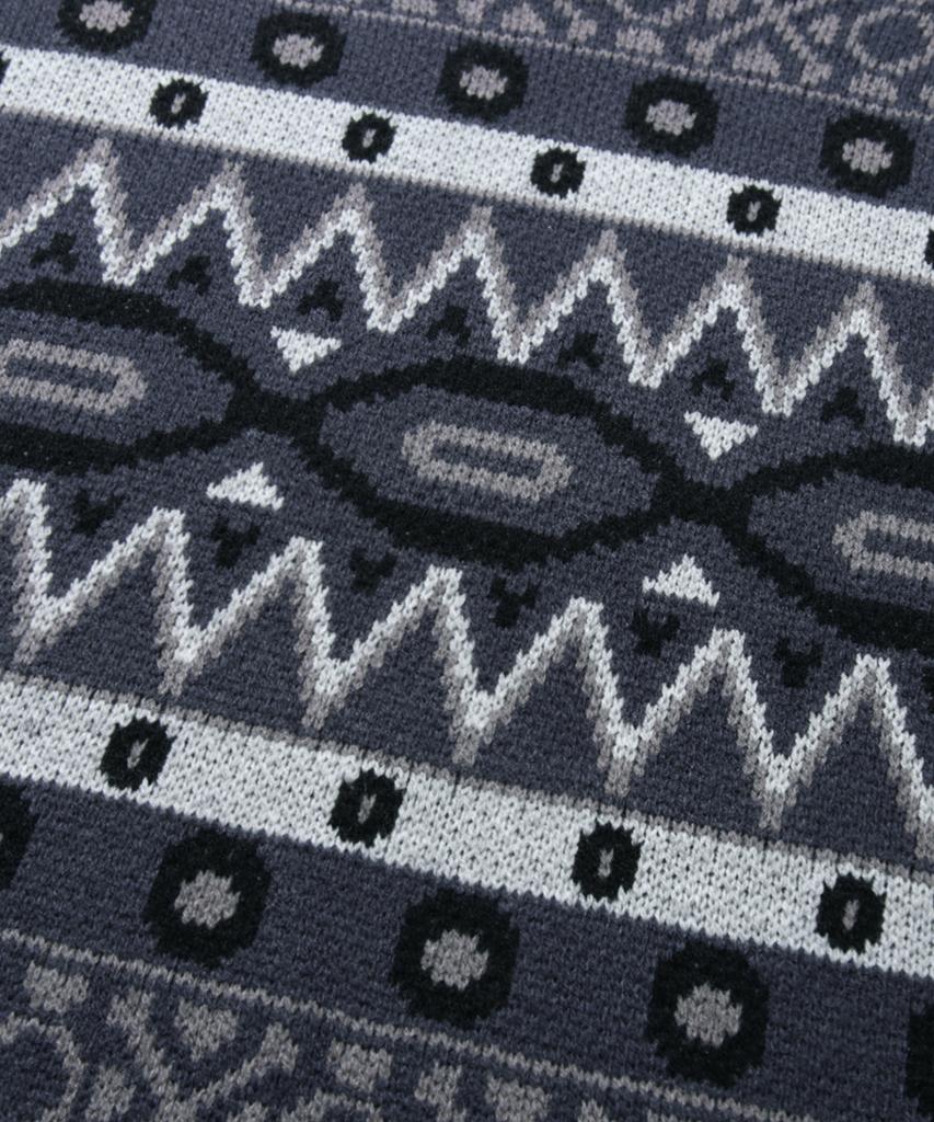 TRILLION Винтажный жаккардовый джемпер Fair Isle с круглым вырезом_Темно-синий