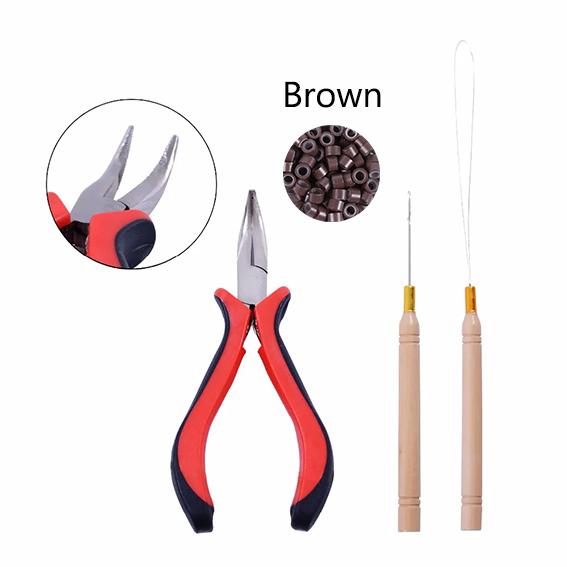 1 бутылка/100 шт. 5 мм микро звенья/бусины + 2 шт. игла для вытягивания + 1 шт. плоскогубцы для наращивания волос набор инструментов