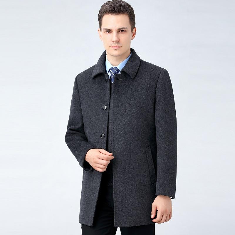 Кашемировое пальто мужское средней длины осенне-зимнее для мужчин среднего возраста шерстяное шерстяное пальто-ветровка