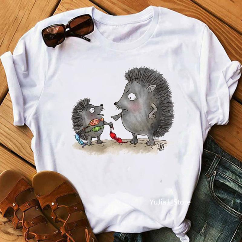 Summer Shirt Women Harajuku Kawaii Balloons Hedgehog T Shirt Femme White Casual Animal Print Camiseta Mujer Top Female T-Shirt