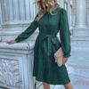 Women's O Neck Long Sleeves Fall Lace Up Print High Waist All Match Dress