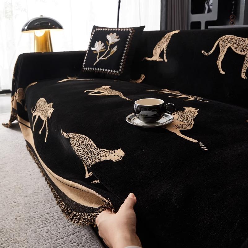 Chenille Slipcovers Leopard Animal Anti Cat Scratch Furniture Protector Bedspread Couch Towel Full Cover Blanket 3 Seater Sofa