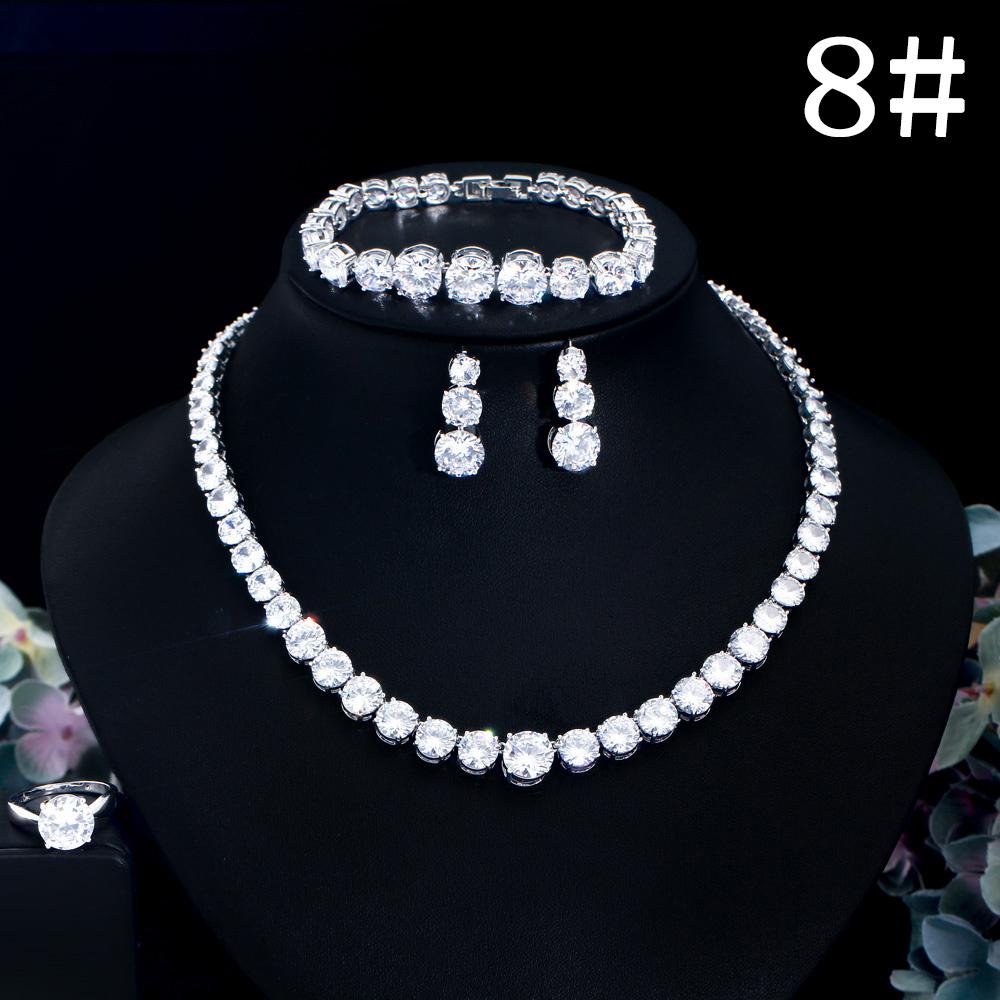 CMM 4PS Роскошный комплект свадебных украшений, ожерелье, кольцо, серьги, браслет, сапфировый цвет/рубиновый цвет, цирконий