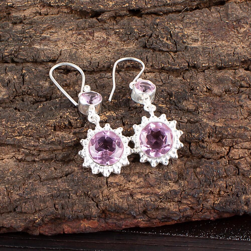 Morganite Gemstone 925 Sterling Silver Jewelry Handmade Dangle Earrings 1.80" EE-13-11