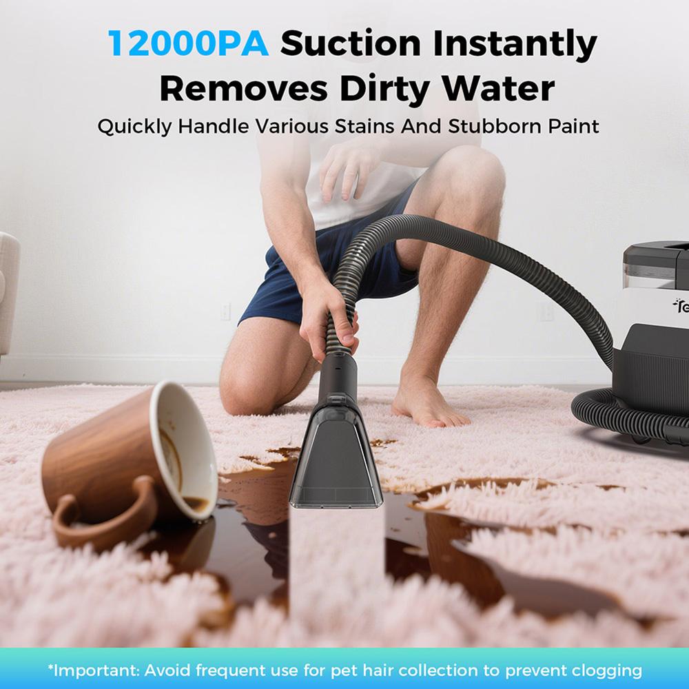 Teendow C6 MAX 3-в-1 Очиститель обивки и ковров, 1650 Вт пар, 12000 Па всасывание, двойные резервуары, подходит для домашних животных