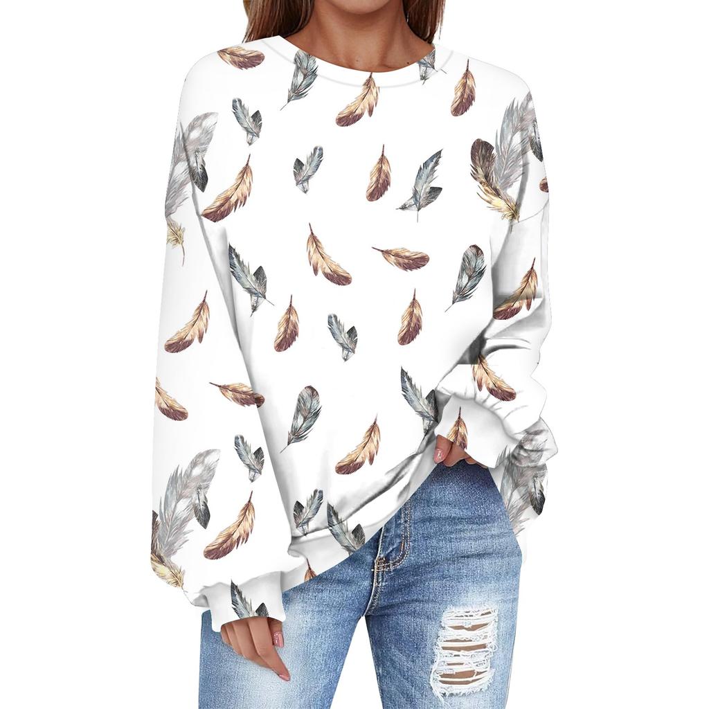Толстовка большого размера для женщин с круглым вырезом и принтом, с длинным рукавом, толстовка