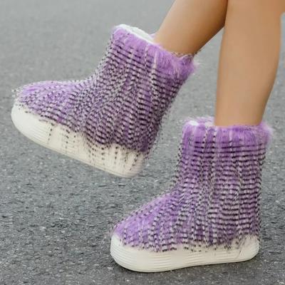 Новые модные сапоги женские пушистые меховые зимние сапоги женские зимние теплые плюшевые туфли на платформе пушистые сапоги из искусственного меха роскошные сапоги