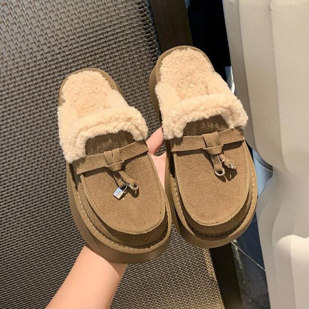 Baotou мохнатые тапочки женские 2024 новый мех женский нишевый дизайн удобная всесочетающаяся толстая подошва домашняя обувь