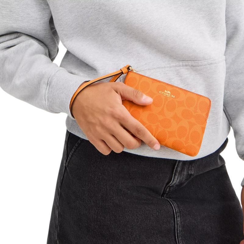 Coach Клатч 16 Классический Логотип Покрытие Холст Маленький Женский Оранжевый