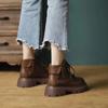 2025 Women's Retro Thick-Soled Brown Leather Motorcycle Martin Boots for Autumn/Winter