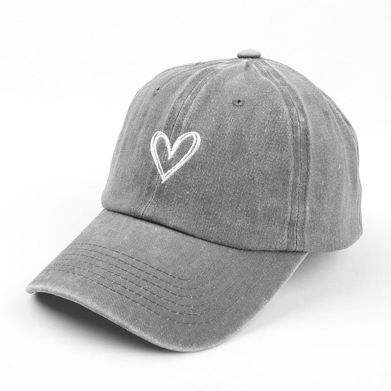 Love embroidery washed old spring and summer baseball cap for men and women, thin design for couples, soft top duckbill cap