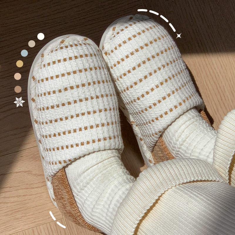 Зимние новые вязаные туфли для дома с мягкой подошвой и плоским каблуком, тапочки-мопы из хлопка