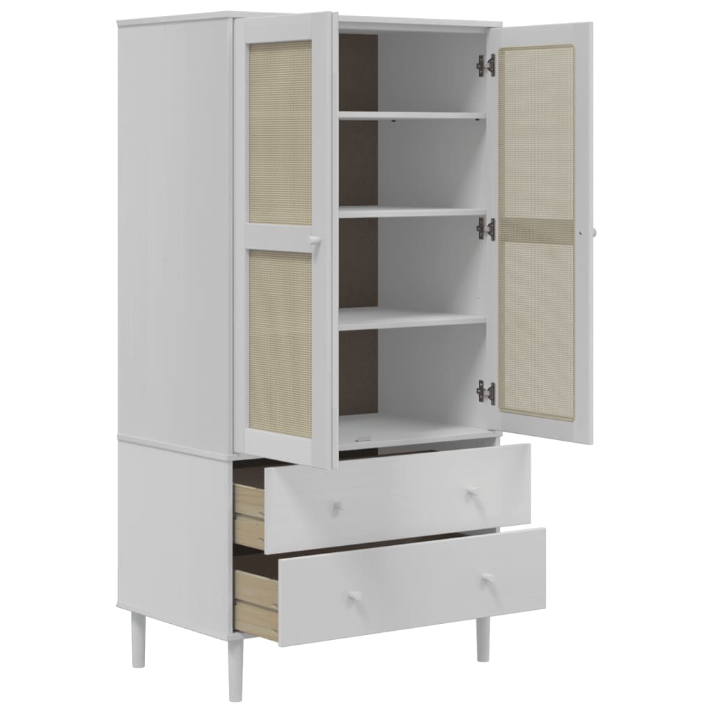 SENJA Wardrobe with Rattan Style Finish White 90 x 55 x 175 cm Pine Wood