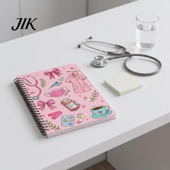 Healthcare Practitioner Journal Medical Themed Coil Notebook, Double Cover Design Thick Ink-proof Paper Nurse Spiral Notepad, Bound for Nursing