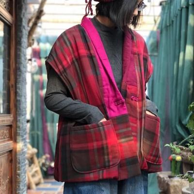 Женские винтажные хлопковые льняные жилеты, пальто в стиле пэчворк, в китайском стиле, без рукавов, с v-образным вырезом, в клетку, зимние женские пальто, жилеты