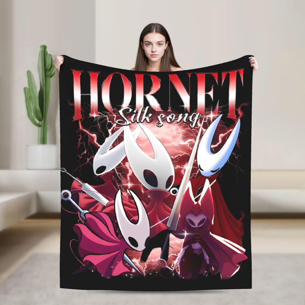 Hollow Knight Silksong Gothic Flannel Throw Fashion Blankets Indie Game for Bedspreads Knitted Fashion Blanket Office Ultra-Soft Multifuncti