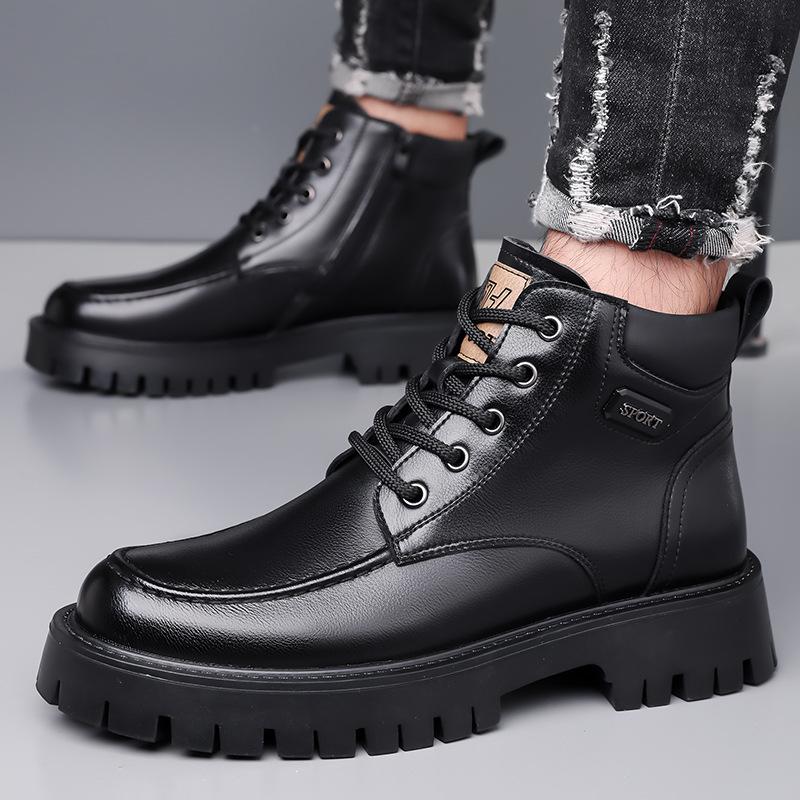 Winter New Velvet Martin Boots Men's High-top Mid-top Men's Trendy Men's Shoes British Leather Boots Men's Tooling Boots