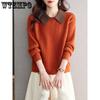 Doll Collar Contrasting Color Sweater for Women's Short Autumn/winter New Design Knitted Sweater