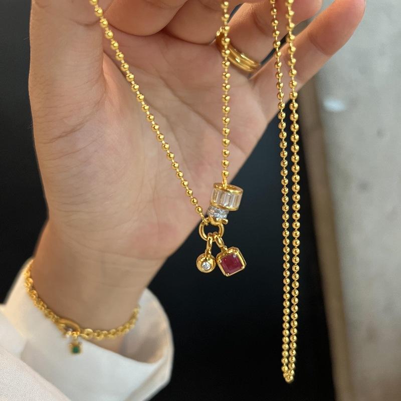 Креативное винтажное изысканное неправильной формы ожерелье из зеленого халцедона и рубина, изысканная высококачественная цепочка-колье, ювелирное изделие