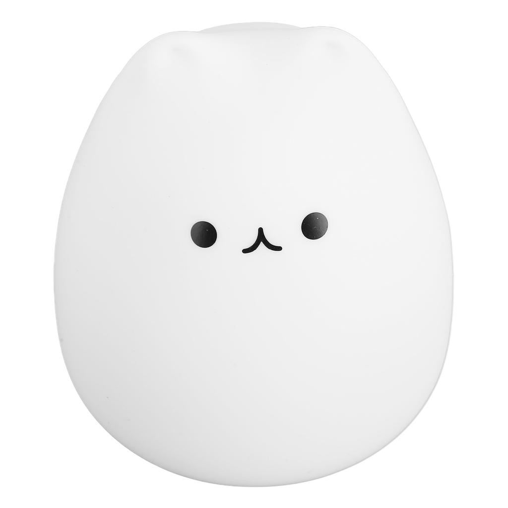 Silicone Night Light Cute Cat Shape Soft Kids Nursery Night Light with Warm White and 7 Color B