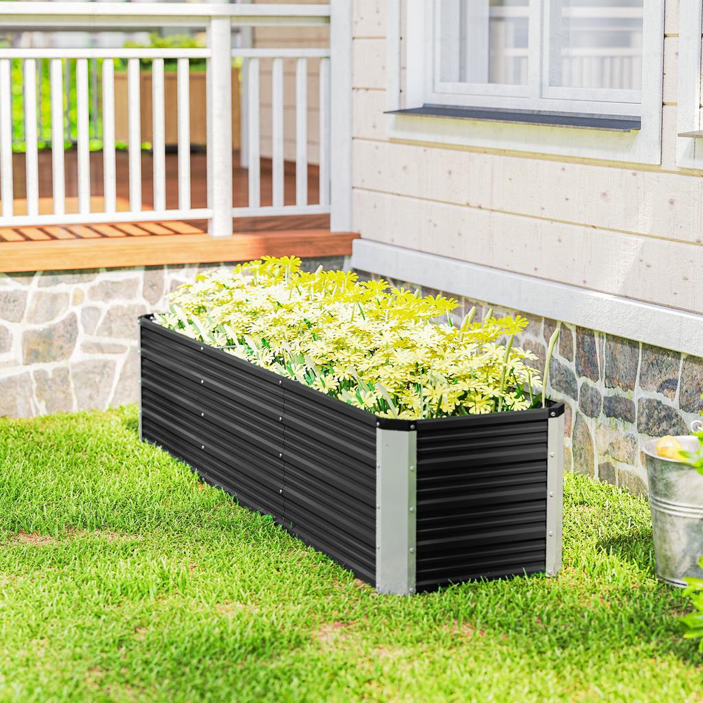 Raised Steel Garden Bed, Planter, Flower Box, Flower Pot with Gloves, Gray, 183 x 47 x 40 cm
