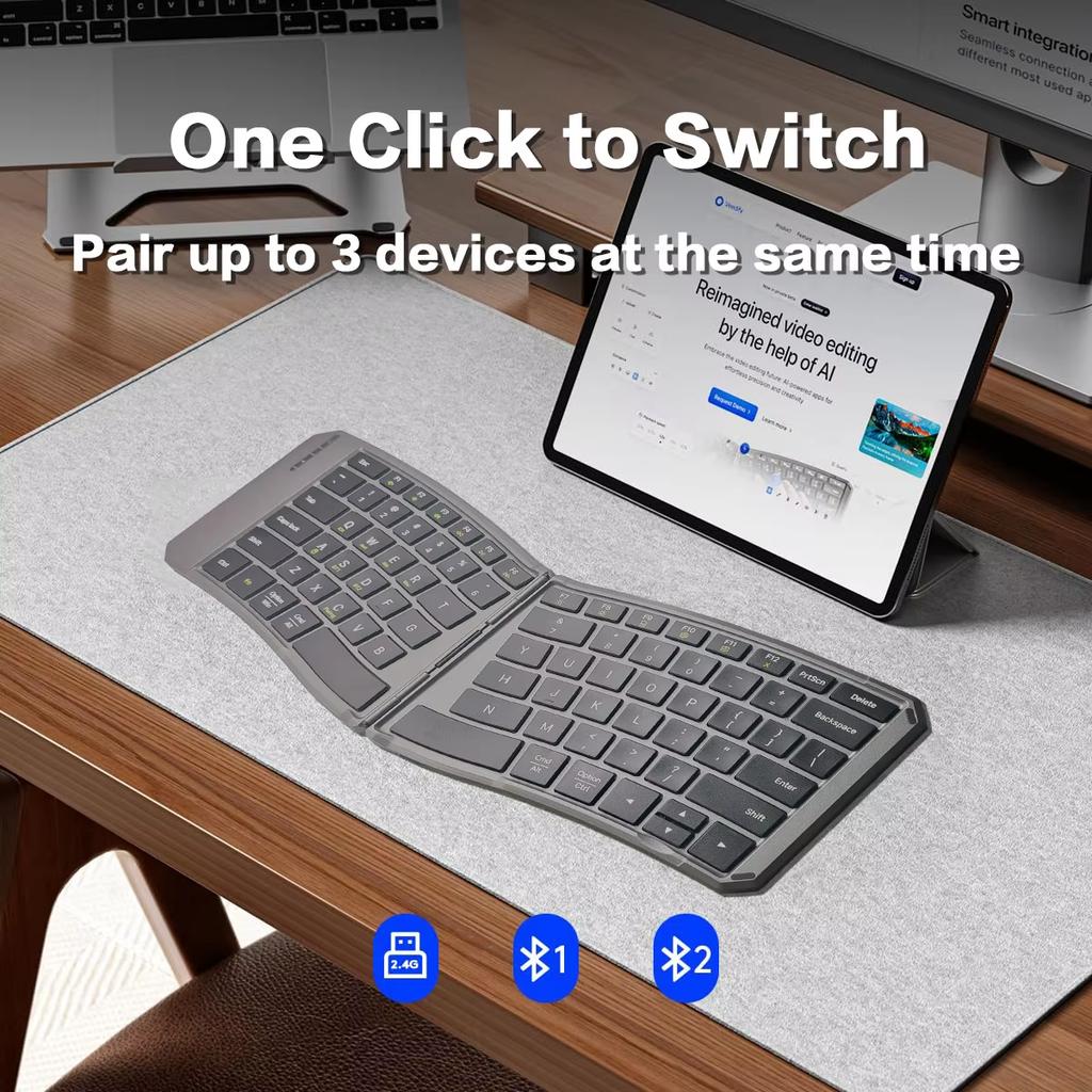 Эргономичная складная Bluetooth-клавиатура, Компактная портативная складная клавиатура для деловых поездок, Складная перезаряжаемая беспроводная клавиатура