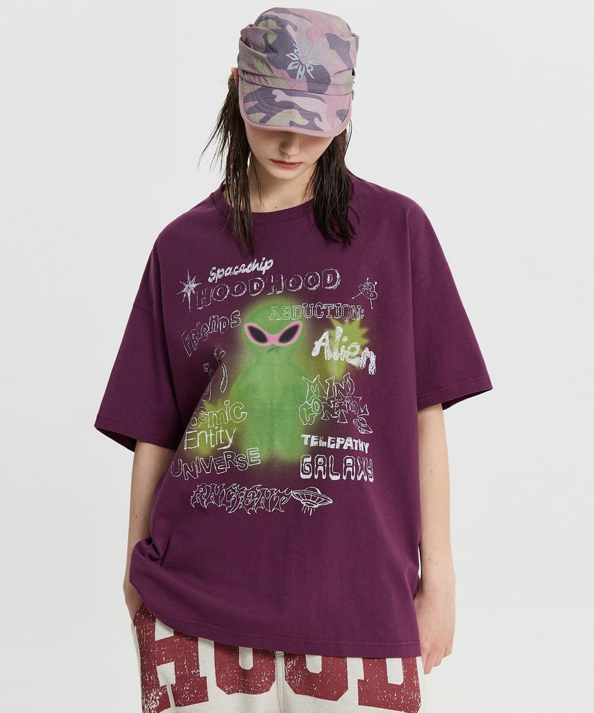 HOODHOOD Spray Alien Short Sleeve T-Shirt Purple