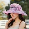 Elegant Summer Women'S Sun Hat Breathable Organdy Material Foldable Design Top Flower Organza Wide Brim Ruffled Beach Hat
