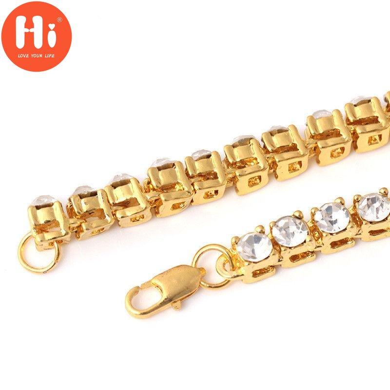 Привет хип-хоп блеск ледяной камень серебро желтое золото цвет теннисная цепочка мужские ожерелья