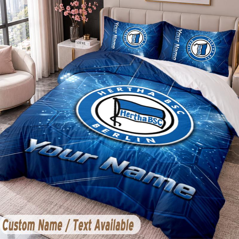 hertha bsc Printed Bedding Set Custom Name Text 1 Duvet Cover 2 Pillowcases For Bedroom
