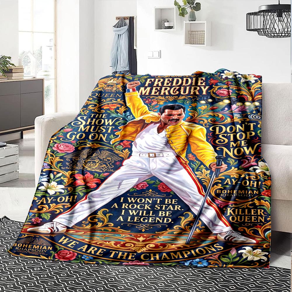 Freddie Mercury Print Flannel Blanket High Quality Warm Comfortable Cover for All Seasons Perfect for Gifts Home Decor