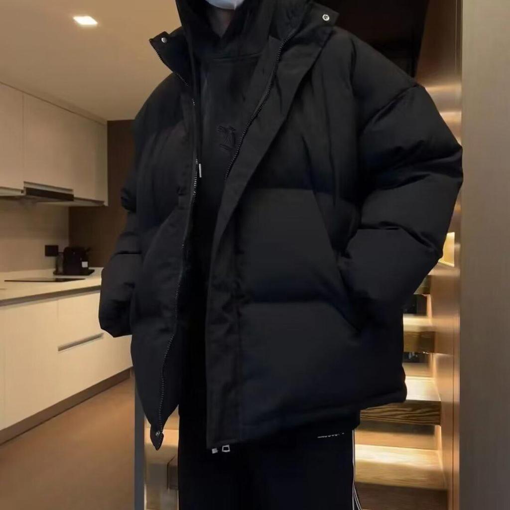 Men's 2023 Trendy Winter Stand Collar Cotton Coat - Loose Fit, Solid Color, High-Grade Design