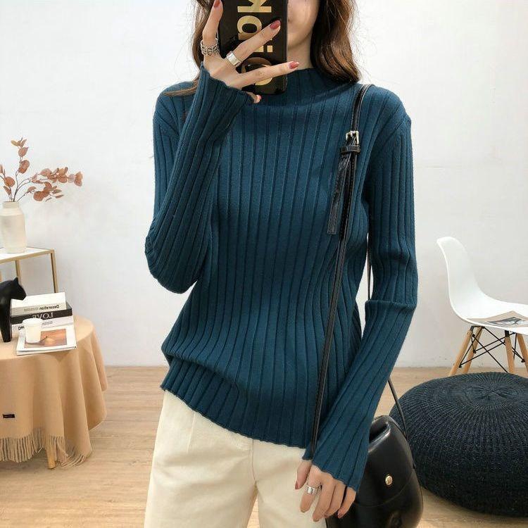 Half Turtleneck Sweater for Women Casual Warm Pullover and Slim Solid-color Knitted Sweater for Autumn and Winter